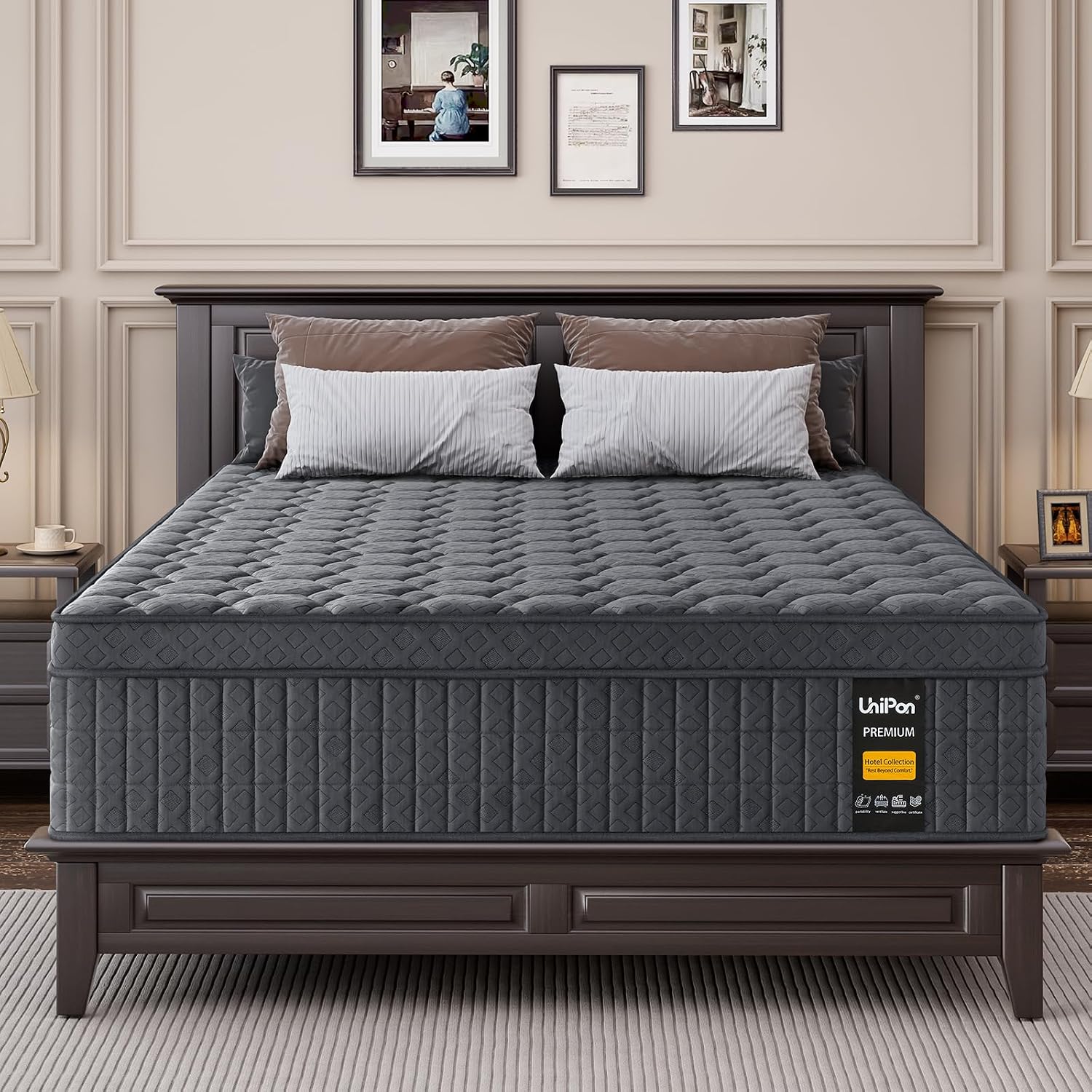 Detalle de UniPon P2503189 King Hybrid Mattress, 14-Inch Medium-Firm with Lumbar Support