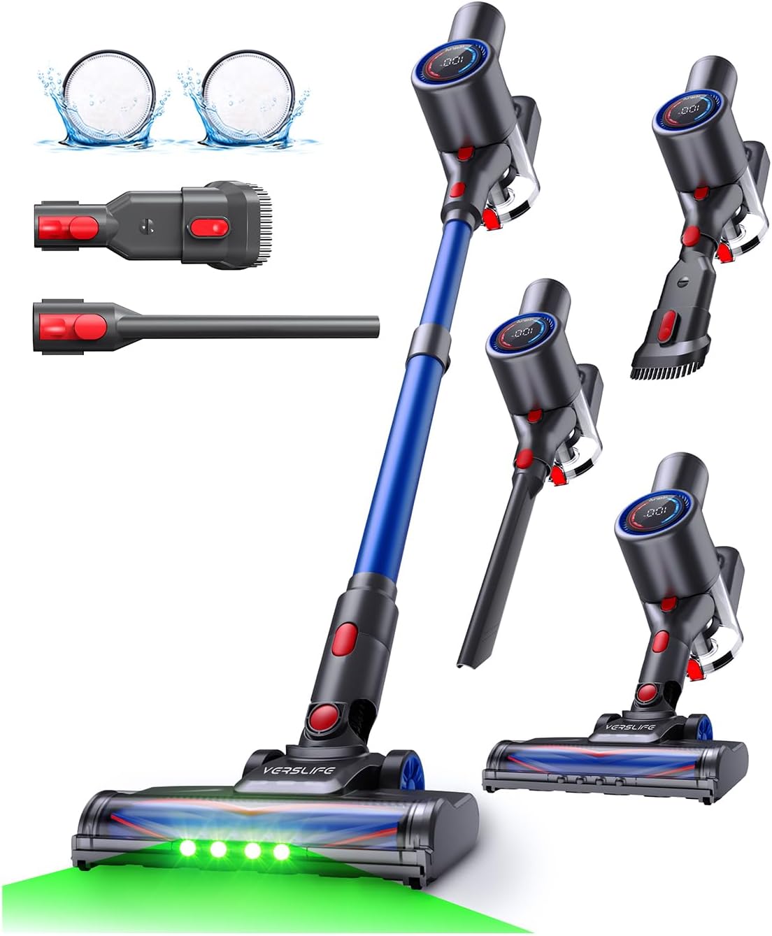 VersLife Z8 Aspiradora sin cable 40KPA/500W con pantalla LED y luz verde para pelo de mascotas