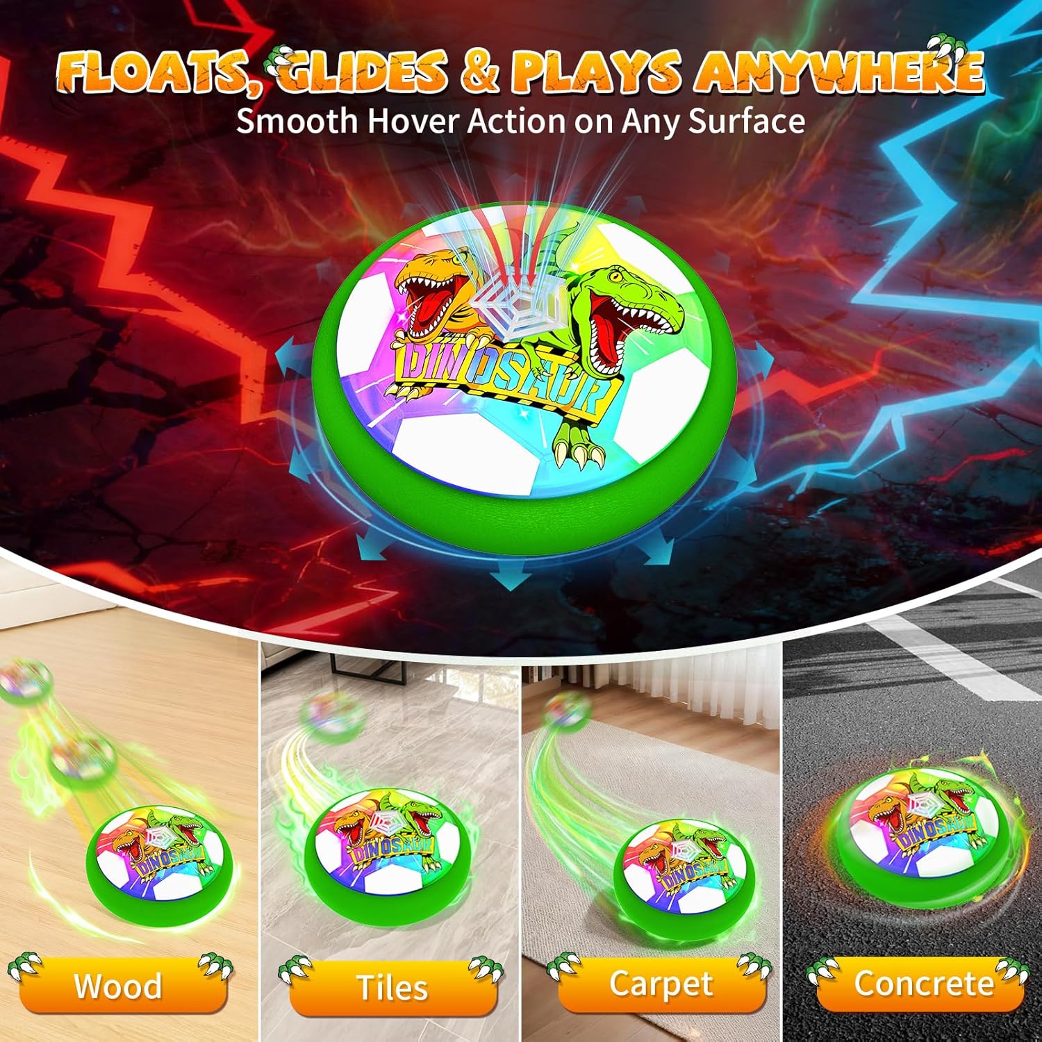 Thumbnail 2 de Dinosaur Toys Glowing Hover Soccer Ball for Boys (Light Up Dino Air Hover Ball, Indoor/Outdoor)