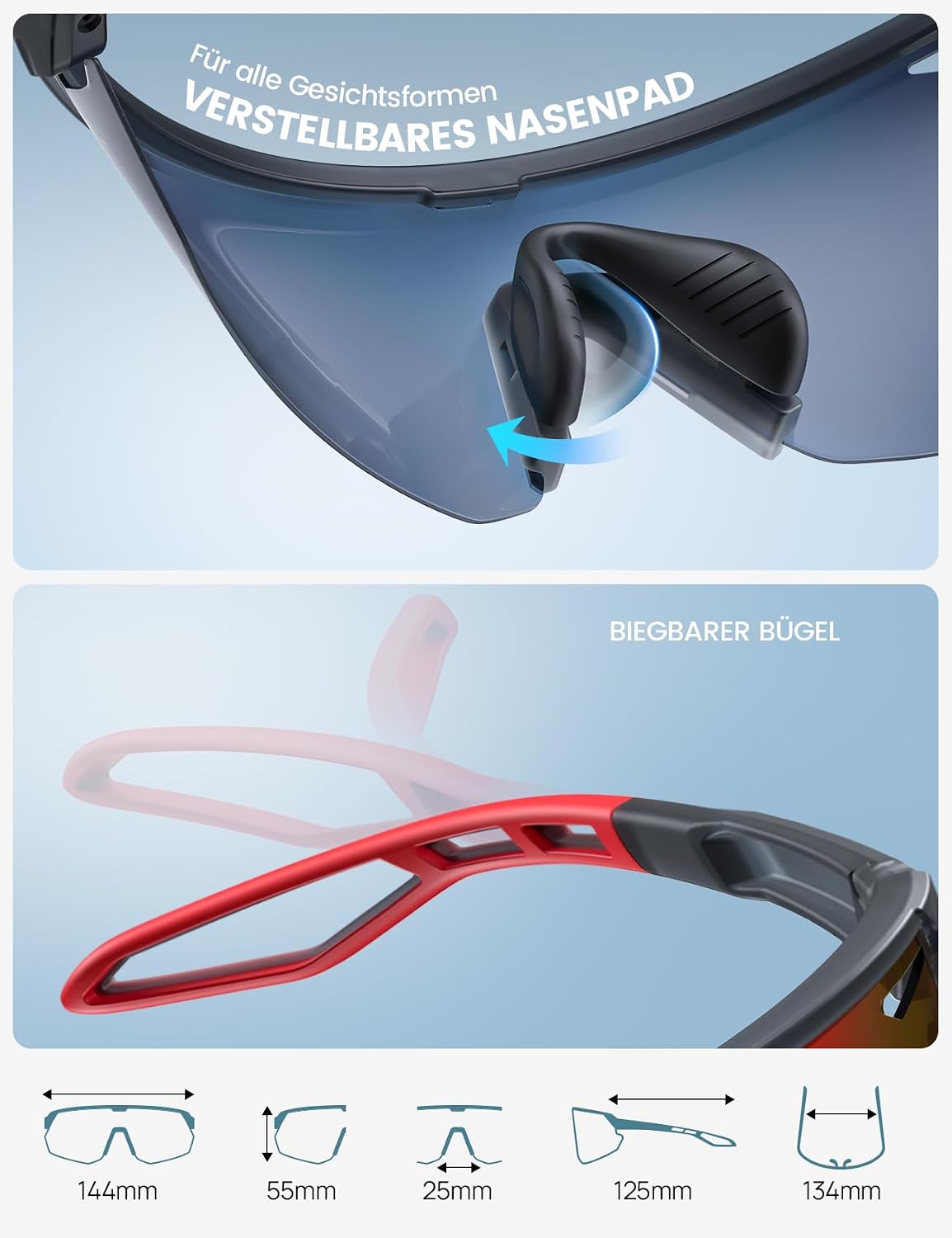Detalle de Lamicall Schnelle Sportbrille Herren & Damen (TR-90, 24 g) mit polarisierte TAC-Gläsern und UV400