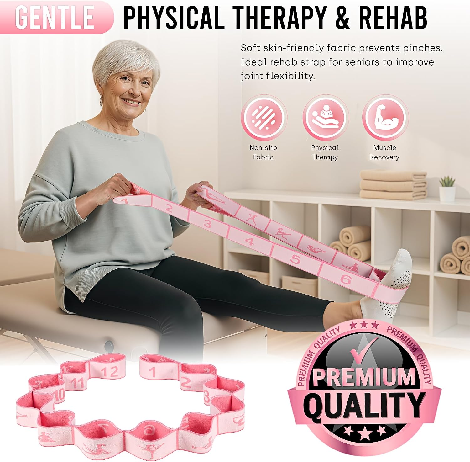 Thumbnail 6 de GHCTFE Stretch Bands for Exercise, 12-Loop Numbered Yoga Strap, Pink