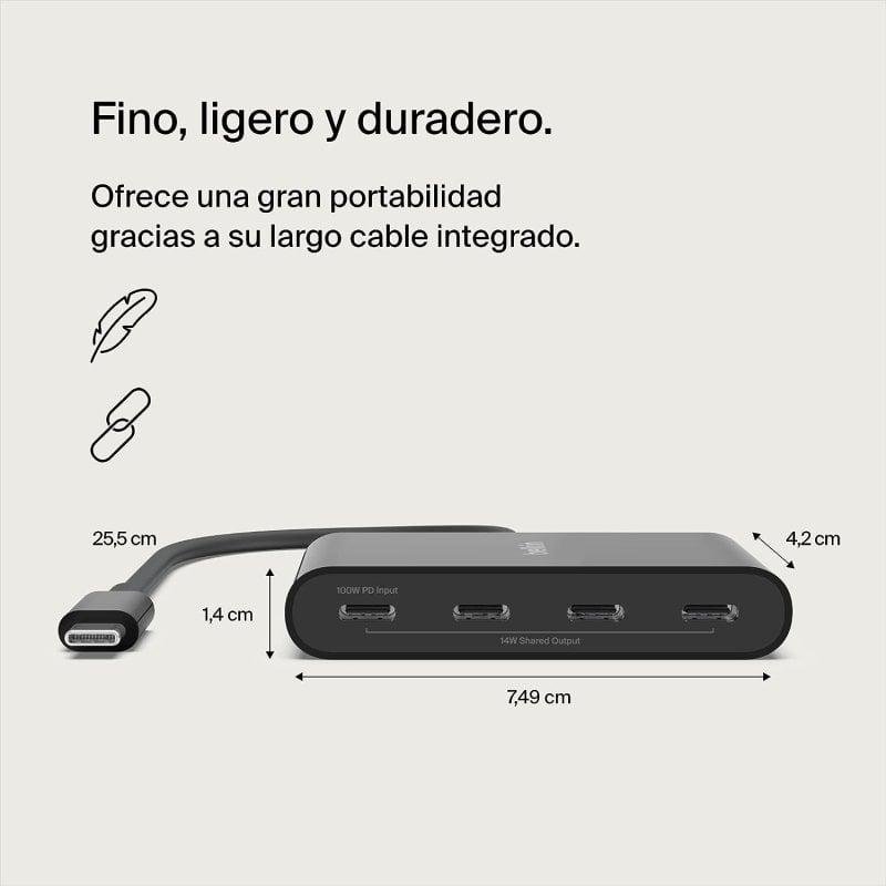 Detalle de Belkin Connect Hub USB-C a 4 Puertos USB-C PD 100W (AVC018BTBK)