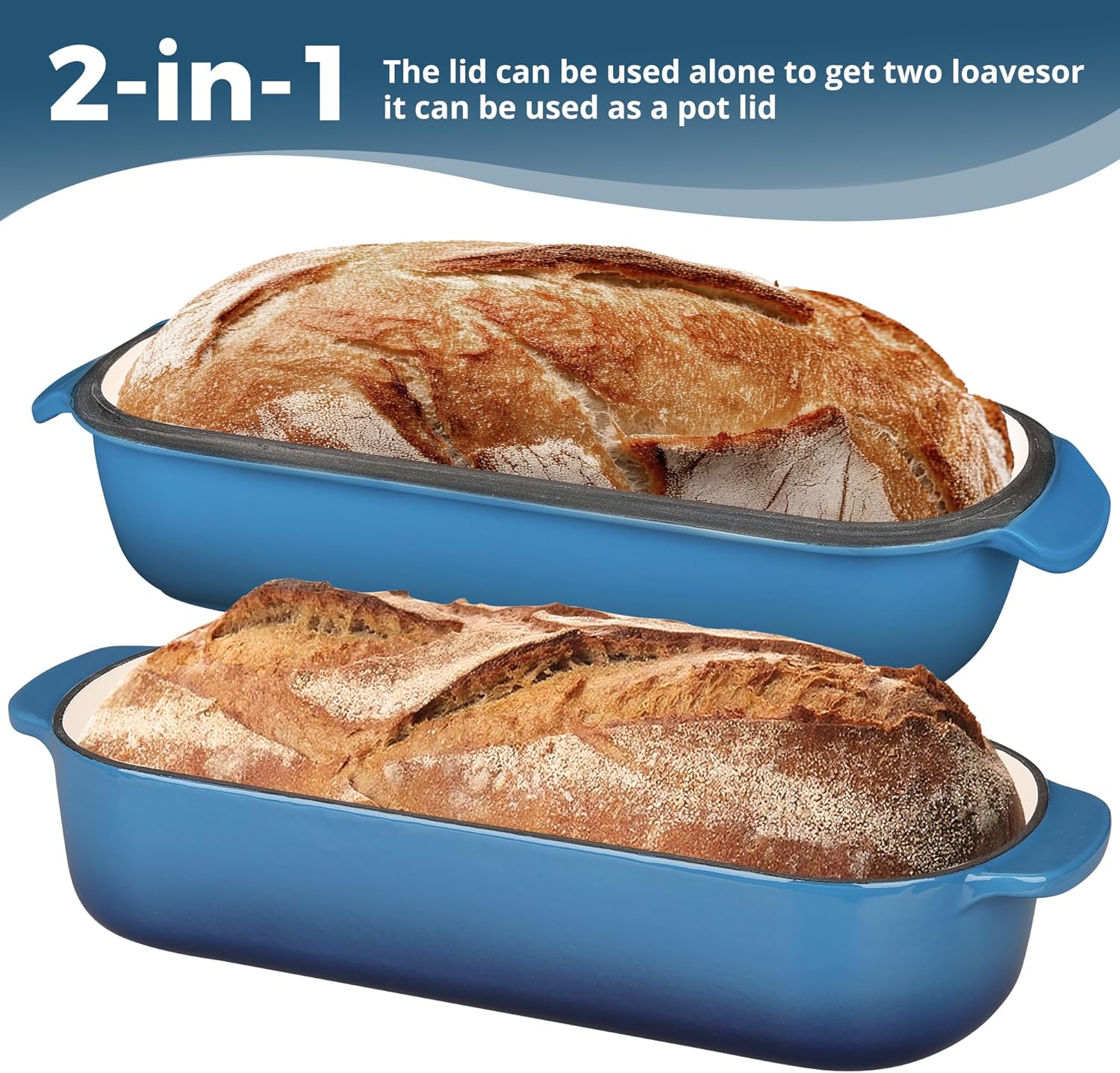 Thumbnail 3 de EDGING CASTING Enameled Cast Iron Loaf Pan with Lid (12.5 x 5.5 in, 5qt, Lake Blue)