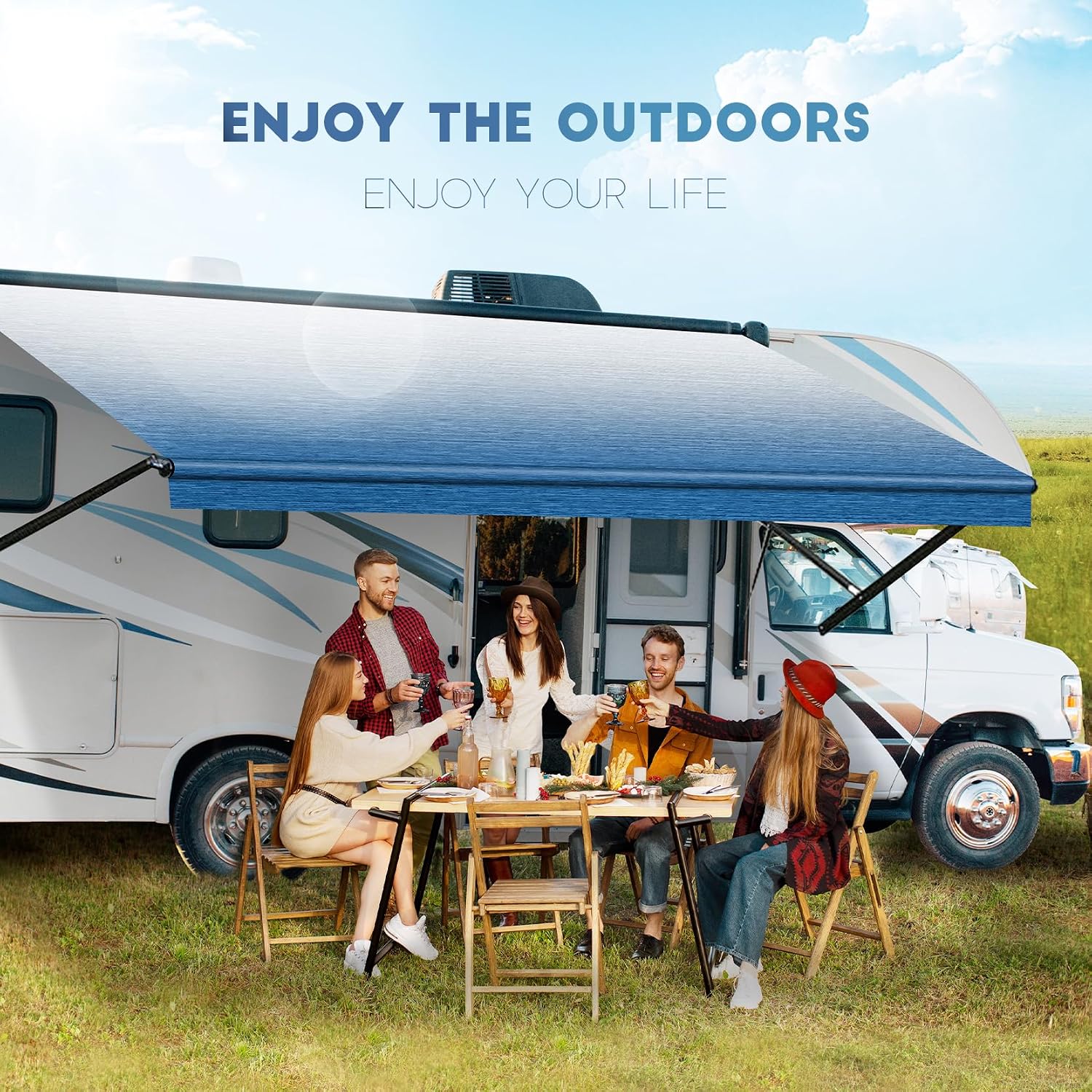 Thumbnail 6 de RV Awning Fabric Replacement: Heavy Duty 18.5oz Vinyl, 18FT Sapphire Blue Fade