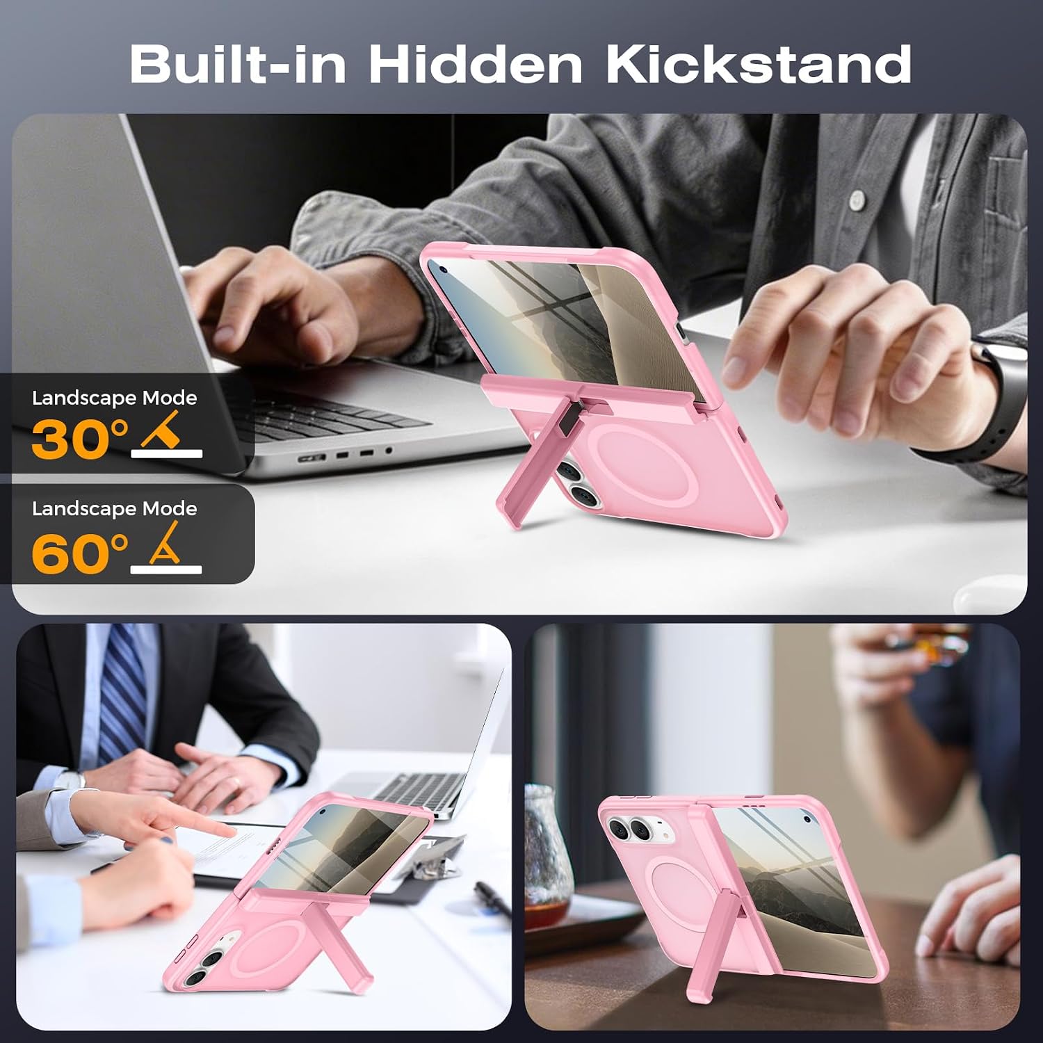 Thumbnail 3 de VEGO Magnetic iPhone Duo Fold Case with Stand, MagSafe Compatibility, Pink