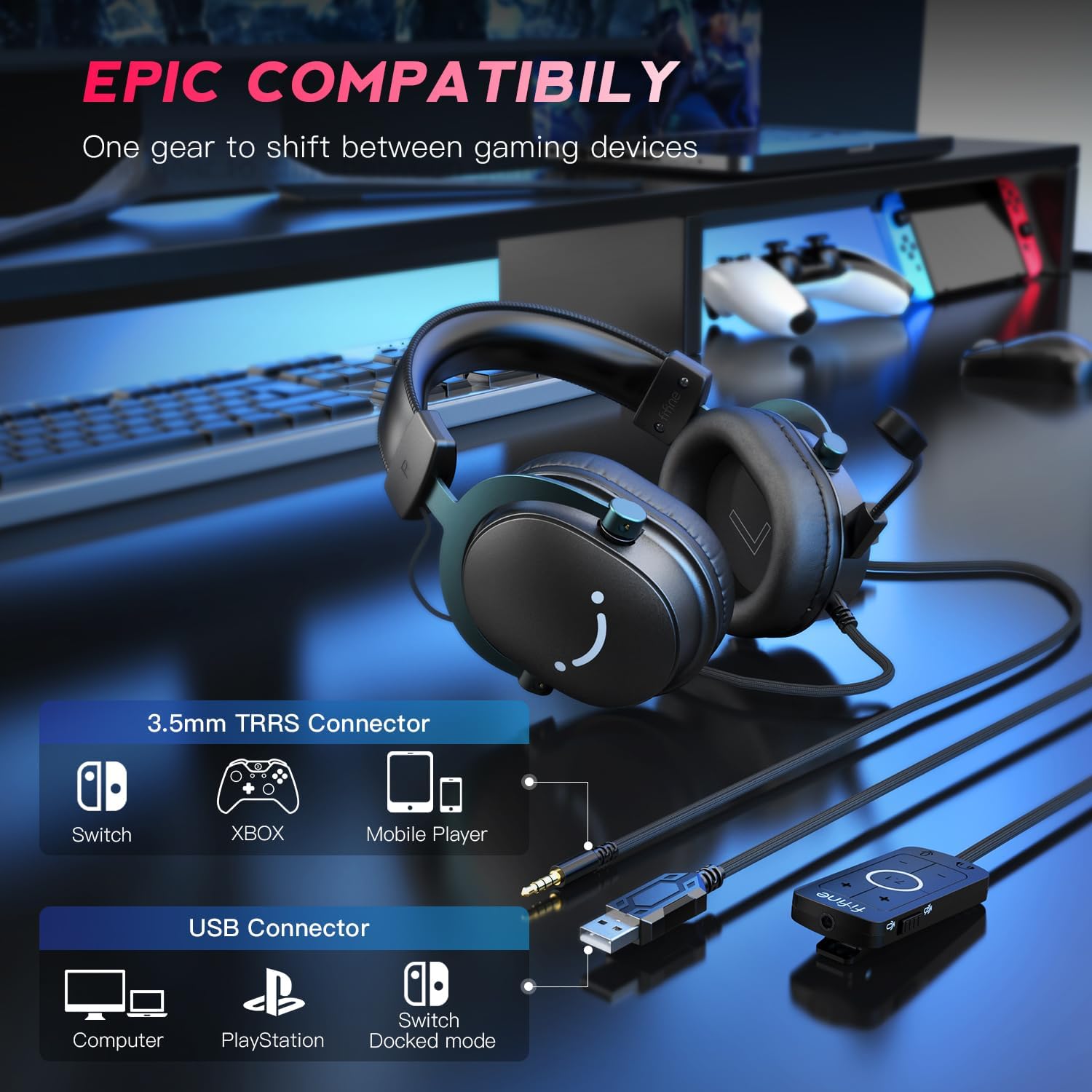 Detalle 2 de FIFINE H9 Wired Gaming Headset with Virtual 7.1 Surround and Detachable Mic