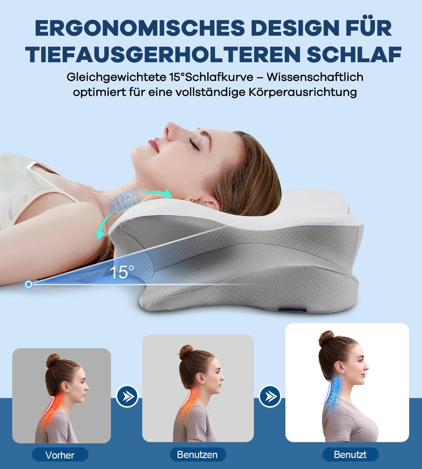 Thumbnail 4 de DONAMA Memory Foam Kissen – ergonomisches Nacken- und Kopfkissen für Seiten-, Rücken- und Bauchschläfer