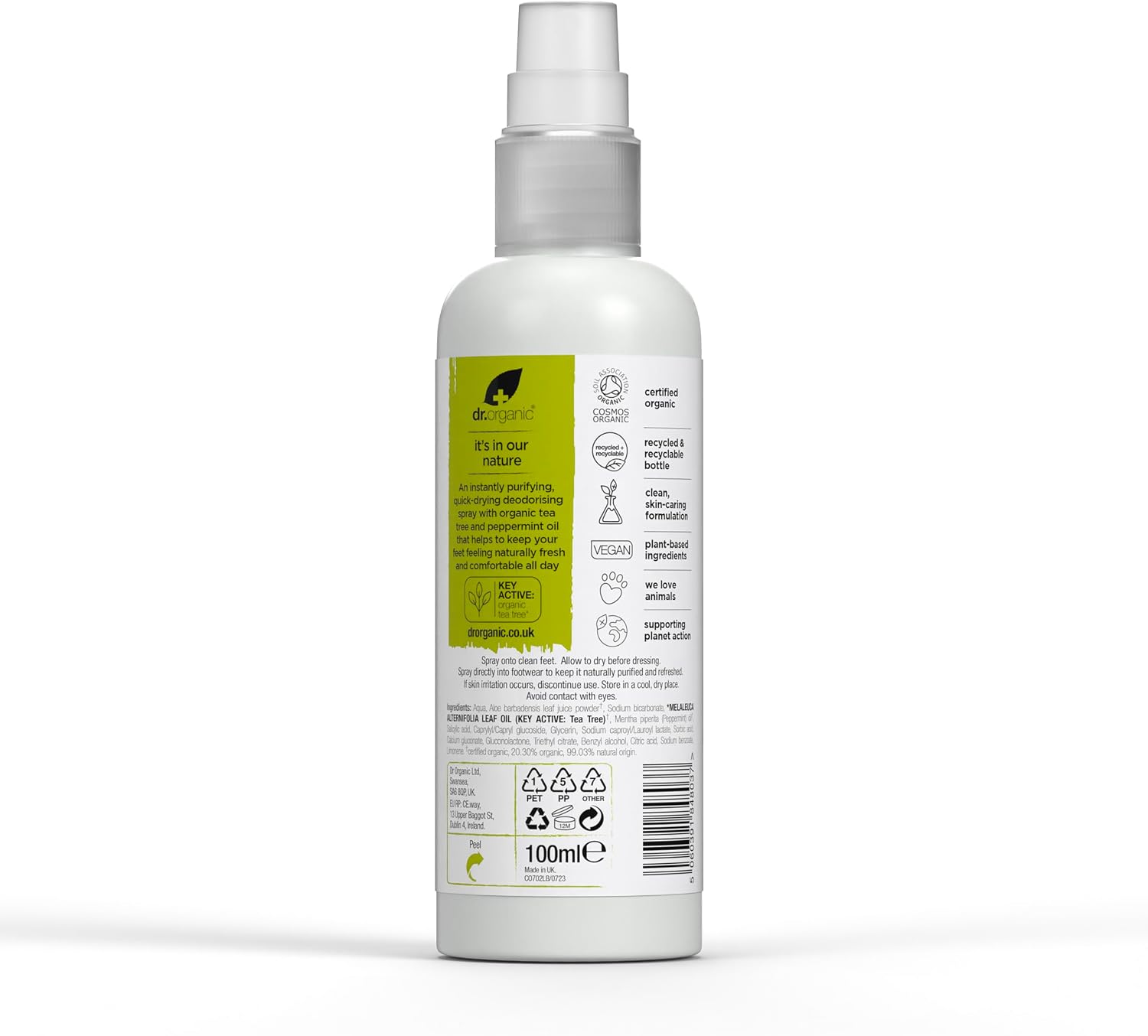 Thumbnail 1 de Dr. Organic Tea Tree-voetspray 100 ml met pepermunt, sneldrogend en aluminiumvrij
