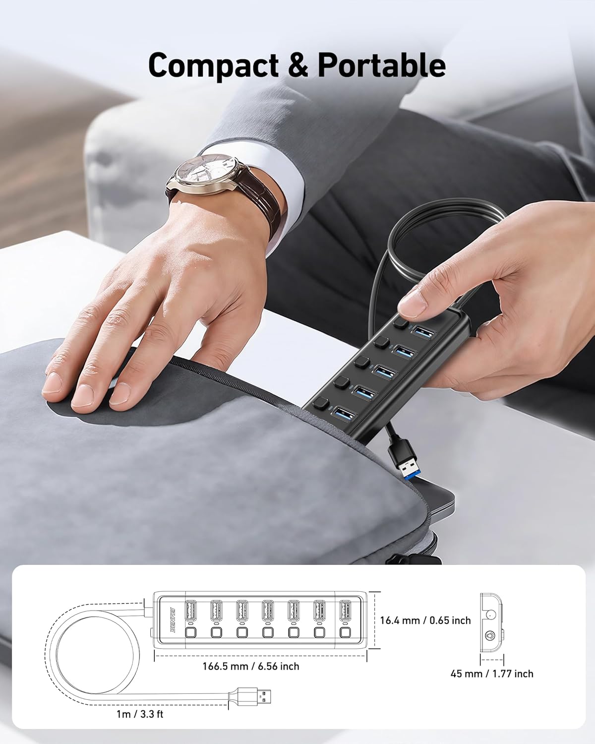 Thumbnail 6 de BENFEI 7-Port USB 3.0 Hub (Ultraflacher tragbarer USB-Splitter, 1 m Kabel) – 7x USB-A mit 5 Gbit/s Datenübertragung