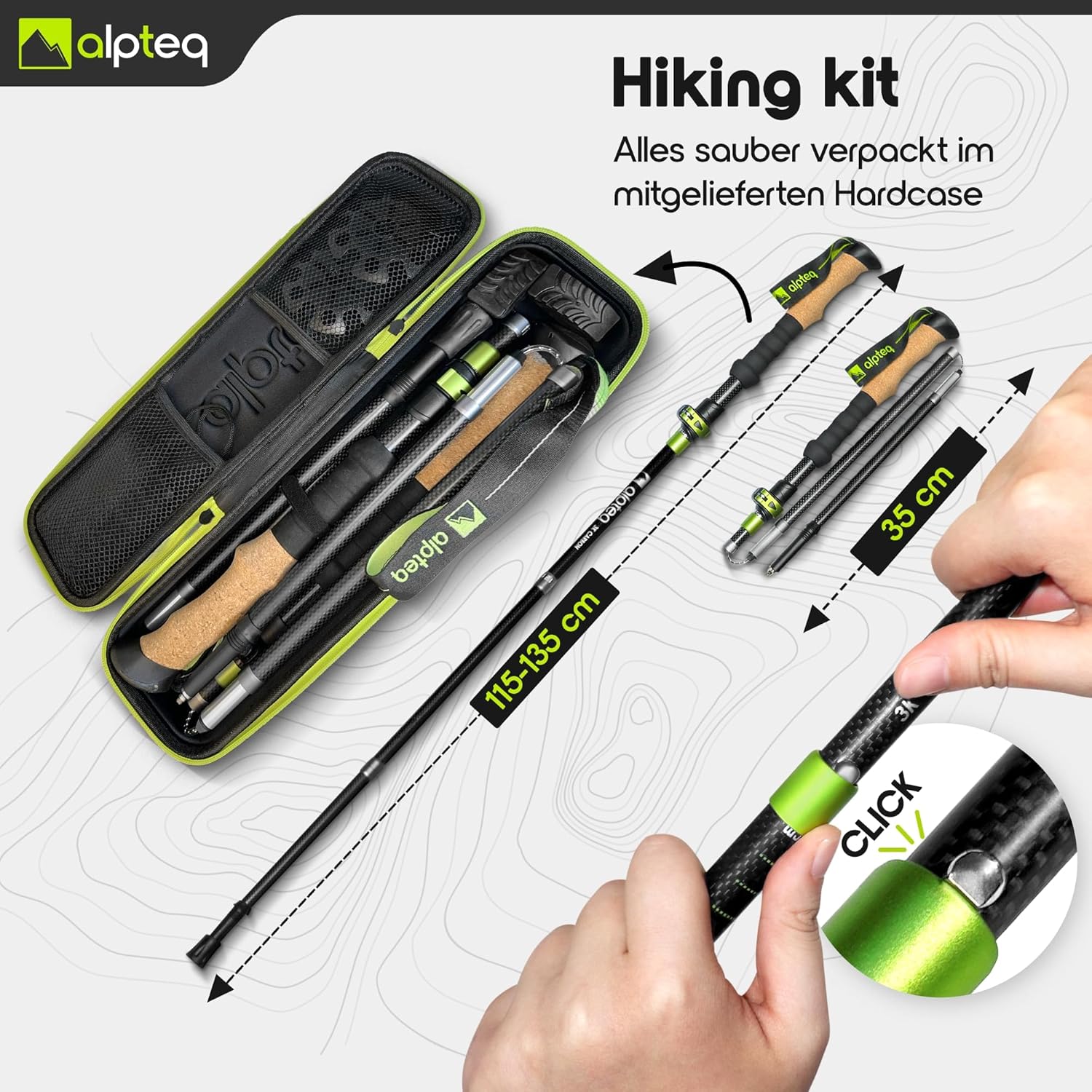 Thumbnail 6 de Alpteq Wanderstöcke faltbar Carbon oder Aluminium mit Korkgriff – leichte, kompakte Trekking- und Nordic-Walking-Stöcke