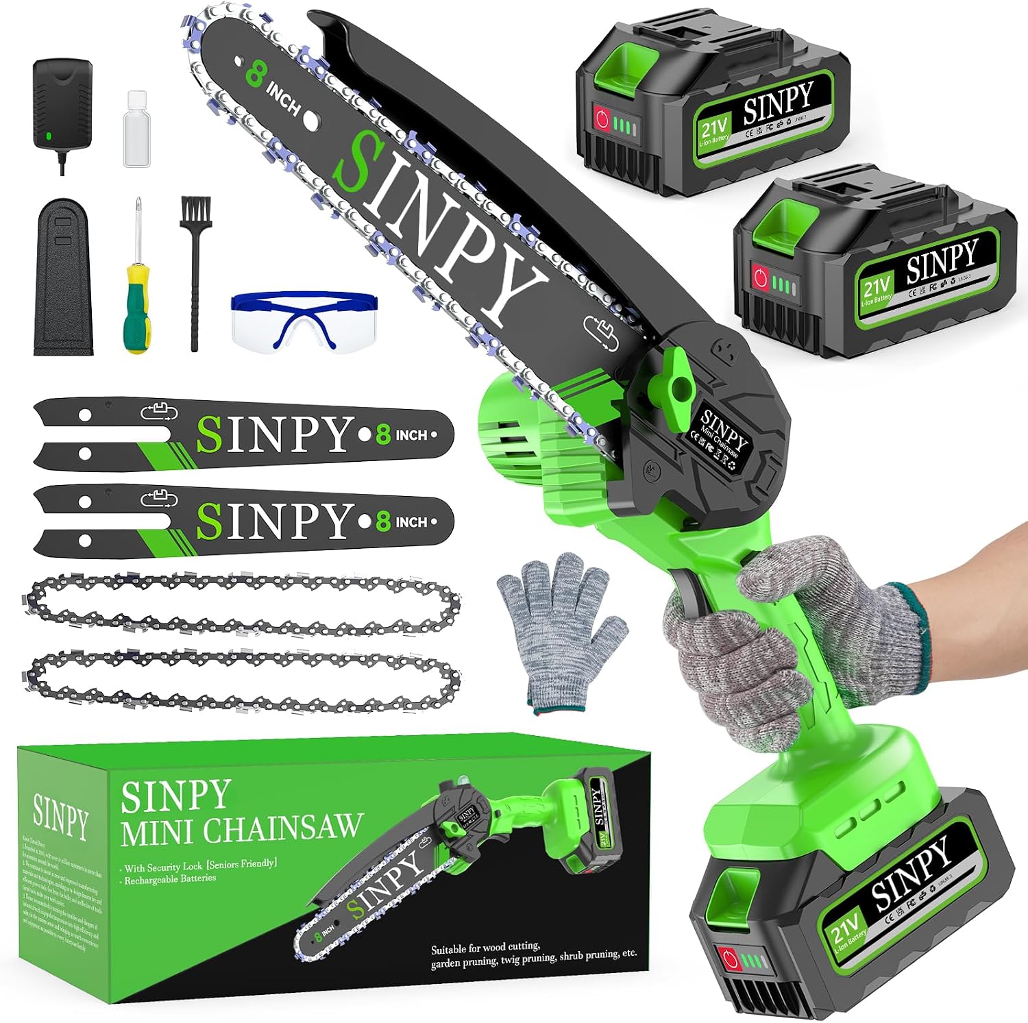 Detalle de SINPY 8 Inch Mini Chainsaw Cordless with 2x5000mAh power for pruning