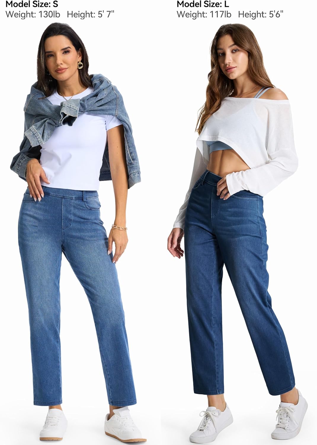 Detalle 2 de THE GYM PEOPLE Women's Straight Leg Pull-On Jeans, Stretch Denim, 4 Pockets