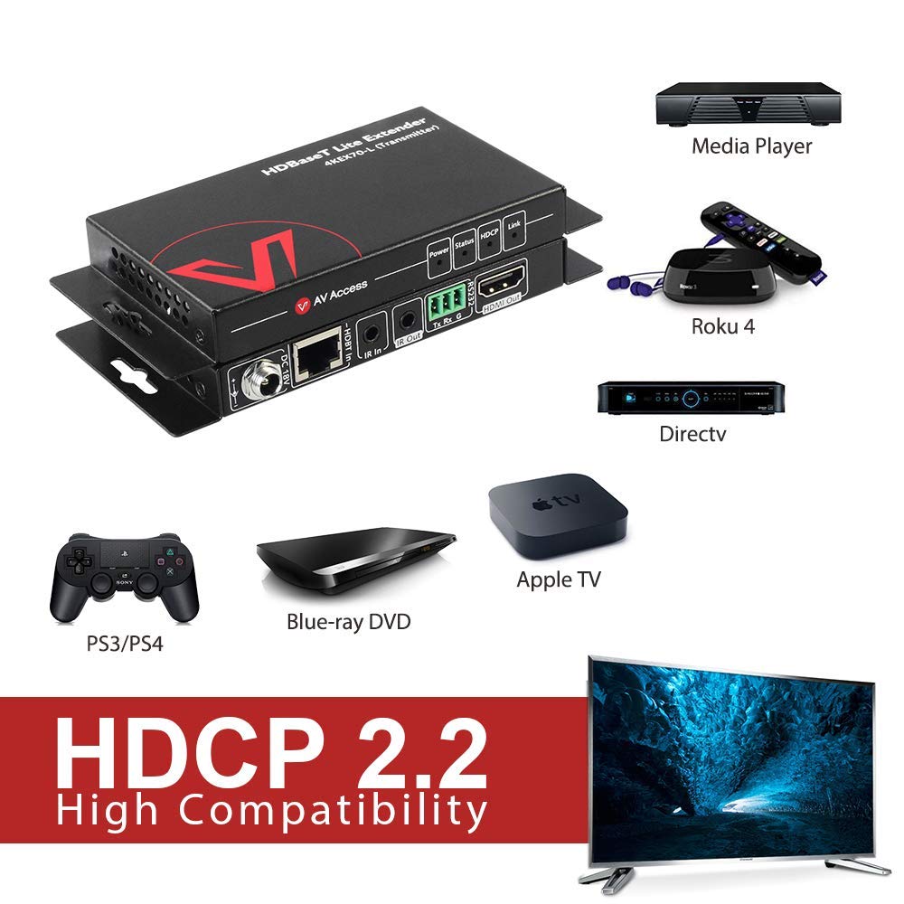 Detalle de AV Access 4K HDMI Extender (HDBaseT) bis 70 m – UHD 4K, HDR10, 2‑Way PoE, IR/RS232, EDID-Management