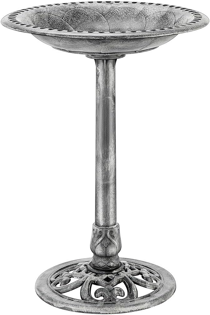 Detalle de VIVOHOME garden birdbath with standing pedestal (71x50x50cm) – grey polyresin style with ground stakes