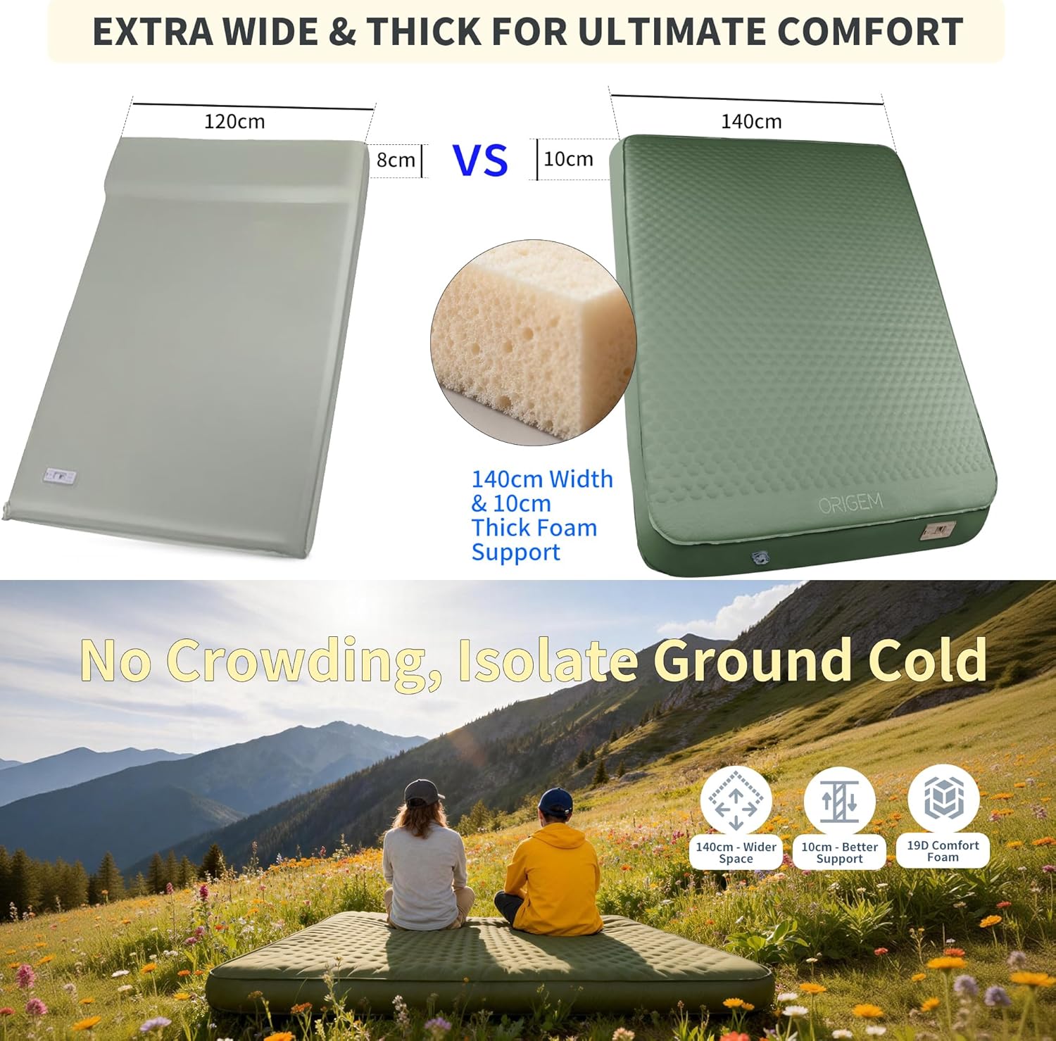 Thumbnail 2 de Origem Luftmatratze Camping 2 Personen 200x140 cm mit Elektrischer Pumpe – Selbstaufblasend, 10 cm Dicke, langlebig