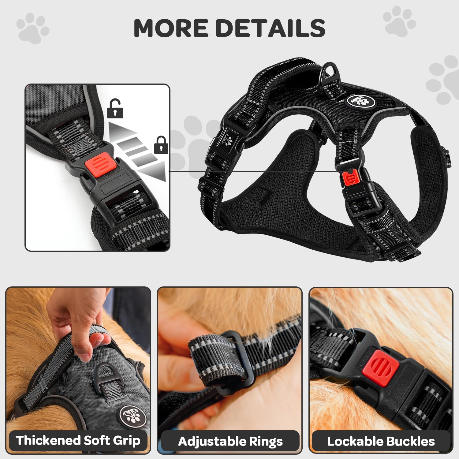 Detalle 2 de FURRYFECTION XL Anti-Pull Dog Harness for Large Dogs: Extra Strong, Reflective Front & Back Clips