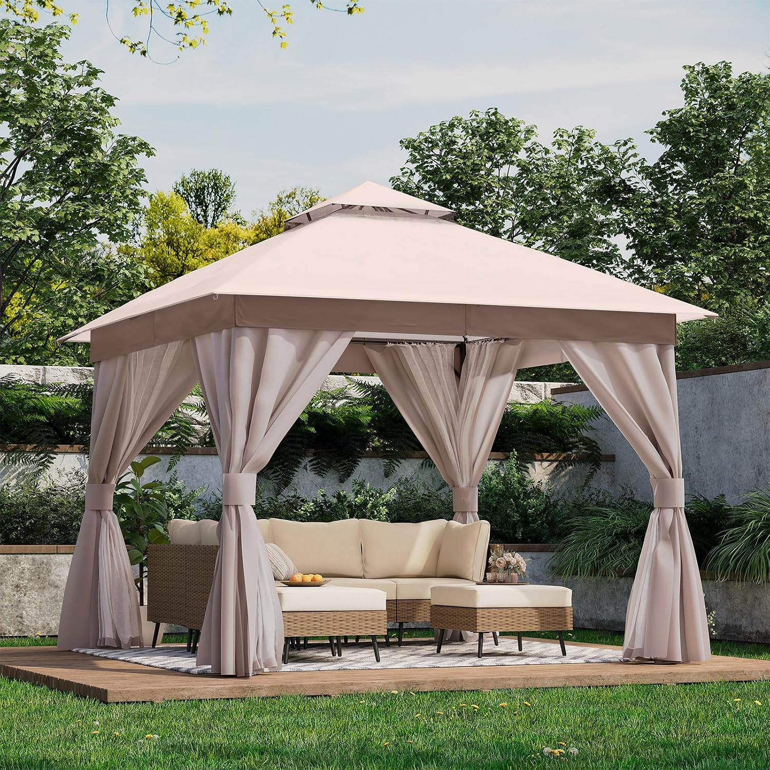 Detalle 2 de LAUSAINT HOME BSSGPCT01KQ1 10'x10' Patio Gazebo with Double Roof