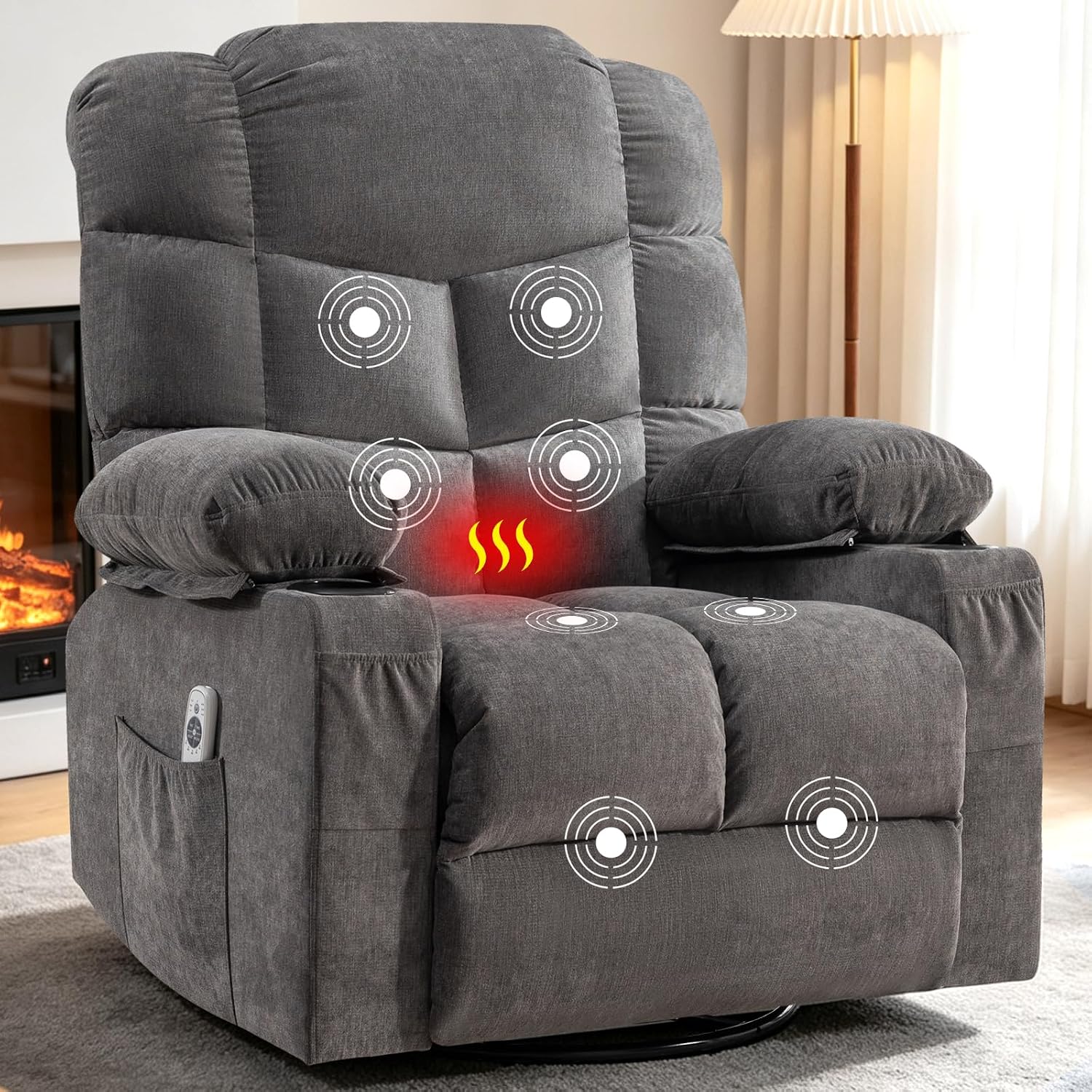 Detalle de Swivel Rocker Recliner Chair with Massage