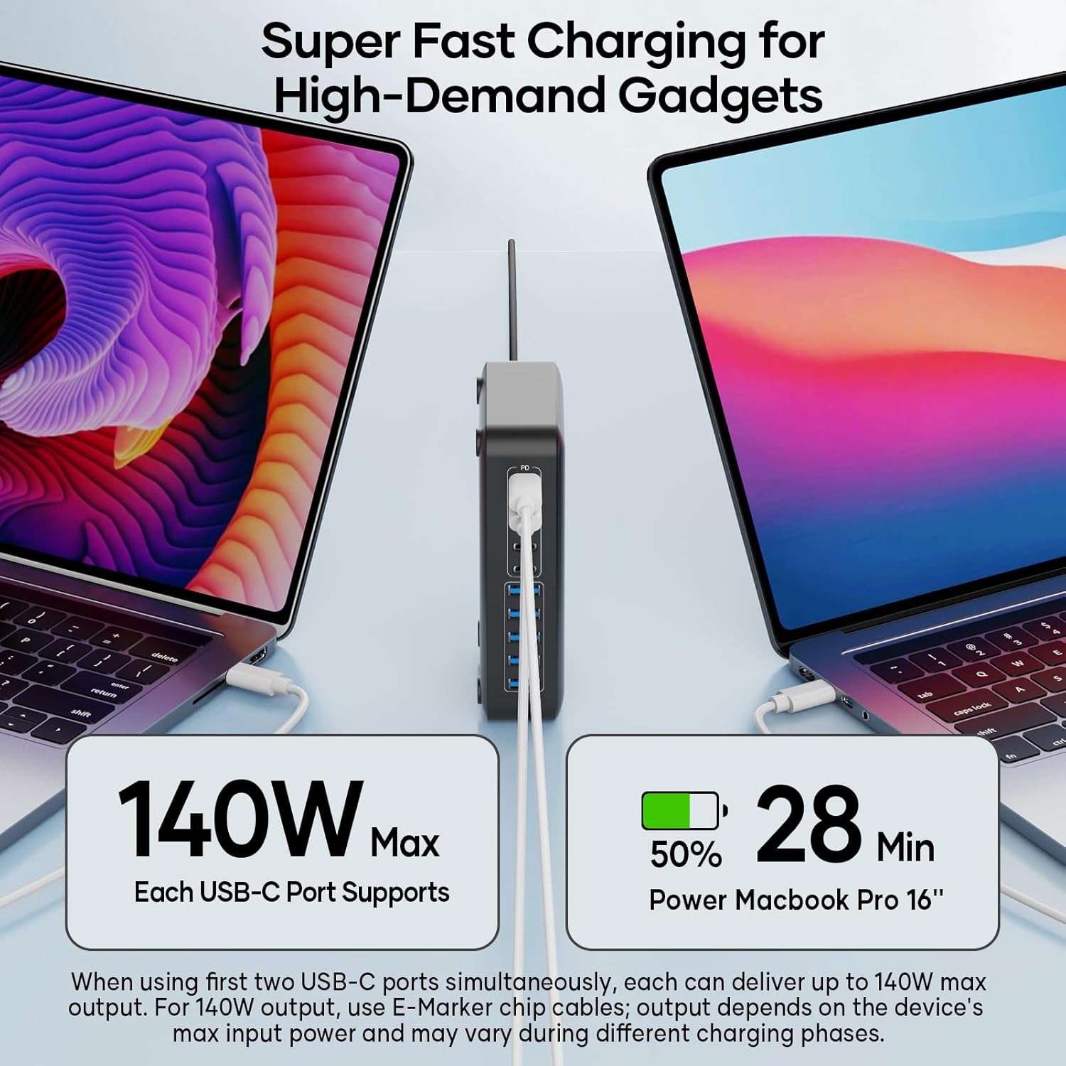 Thumbnail 1 de USB C Charger Block 10 Ports: 450W GaN PD Charging Hub