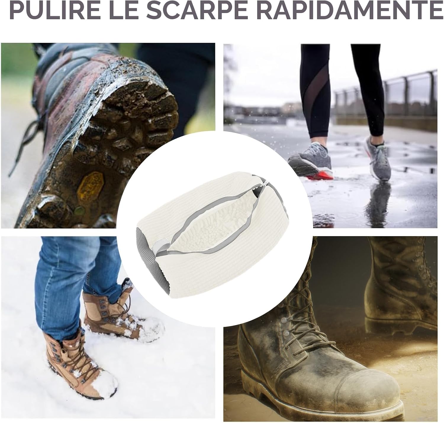 Detalle de Sacchetto per Lavare Scarpe in Lavatrice 2 Pezzi con Cerniera Nascosta – Protezione e Organizzazione in un Solo Kit