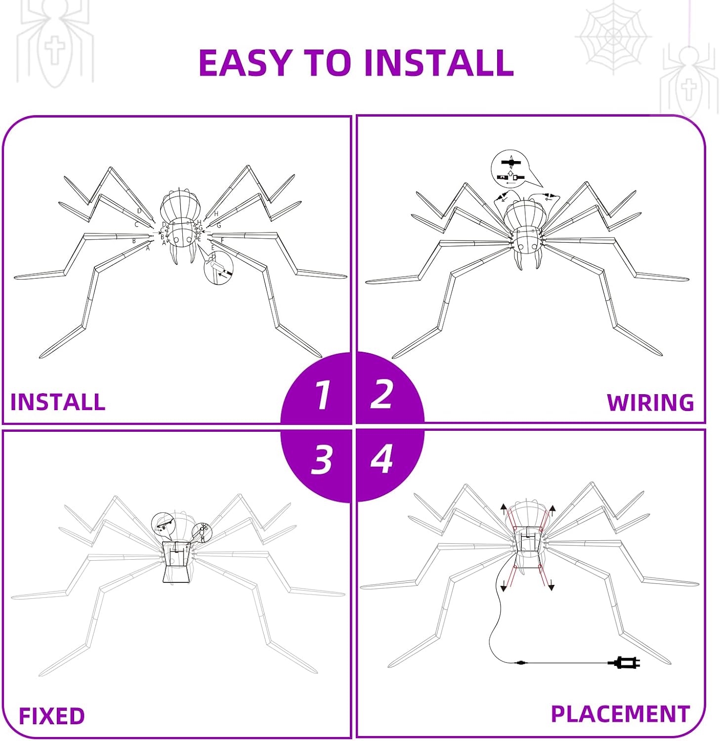 Detalle de HOYECHI HYC8601 Giant Halloween Spider Decoration, 115 LED Lights, Black
