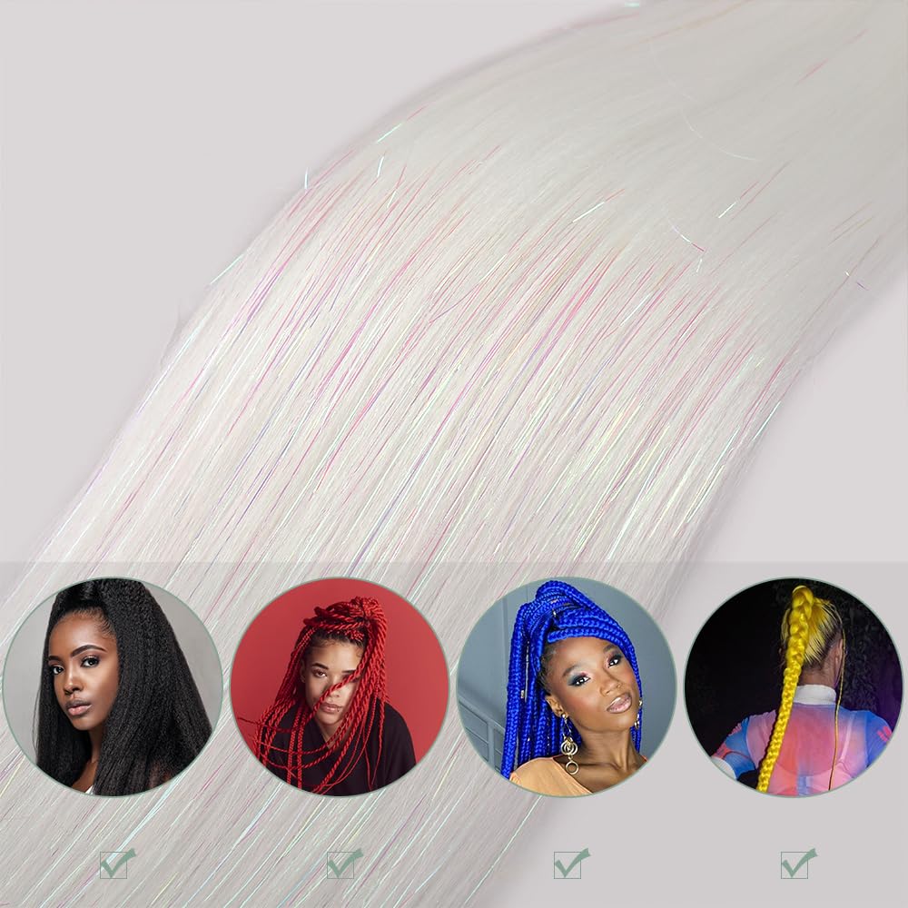 Thumbnail 3 de YDDM Kunsthaar zum Einflechten Pre Stretched Braiding Hair „Weiß Glitz“ (Yaki) – 6er Pack