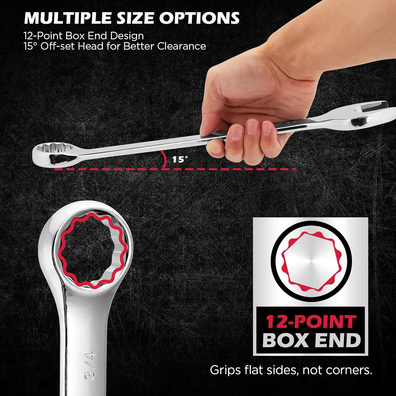 Detalle 2 de 15-Piece SAE Combination Wrench Set (1/4''–1''), 12-Point Open & Box End with Organizer