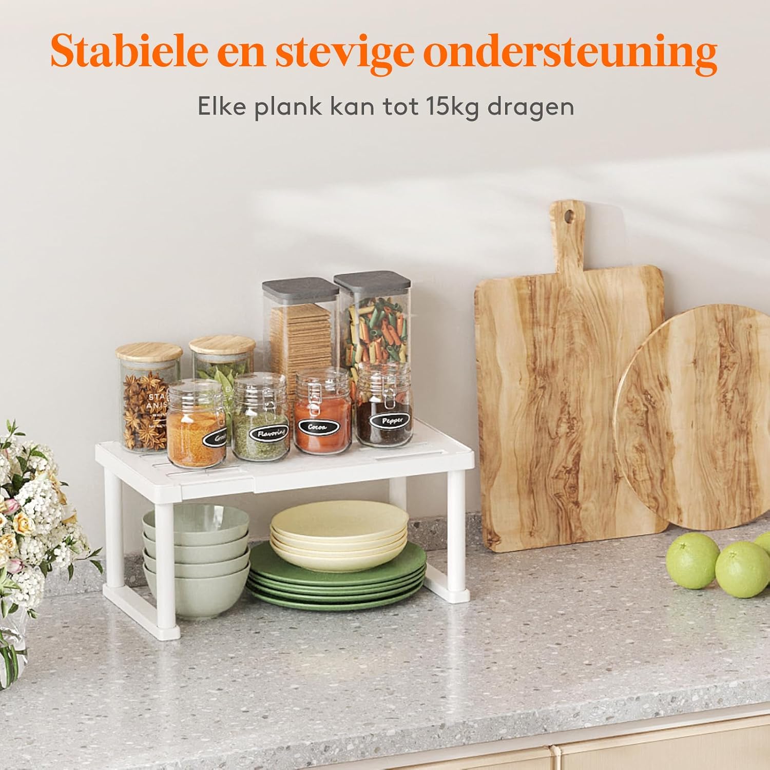 Detalle 2 de Lifewit 23205 uitschuifbare kastplank, wit en stapelbaar
