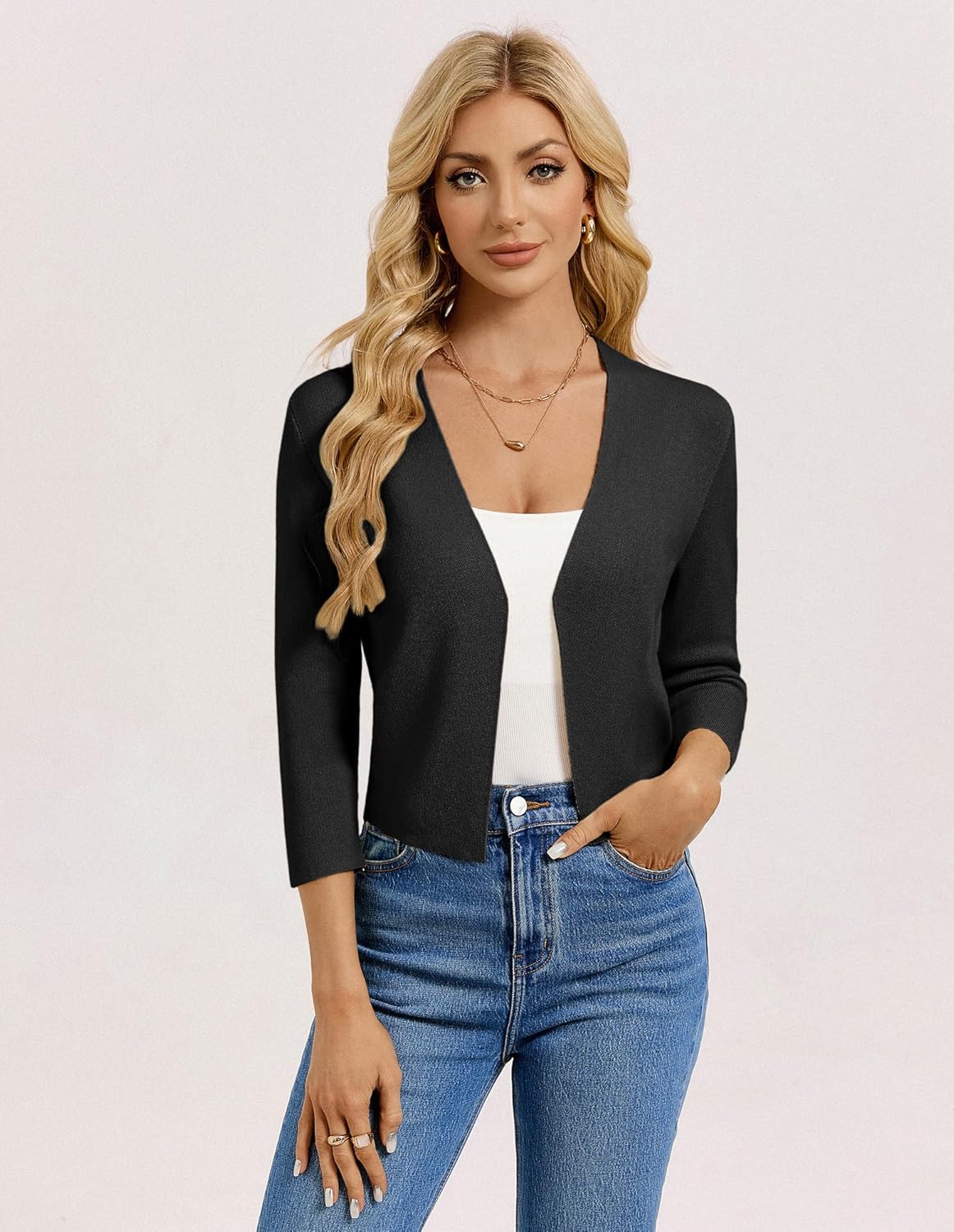 Thumbnail 1 de GRACE KARIN Elegante V-Ausschnitt Strickjacke Festlich 3/4 Ärmel – Bolero für Hochzeitsgäste