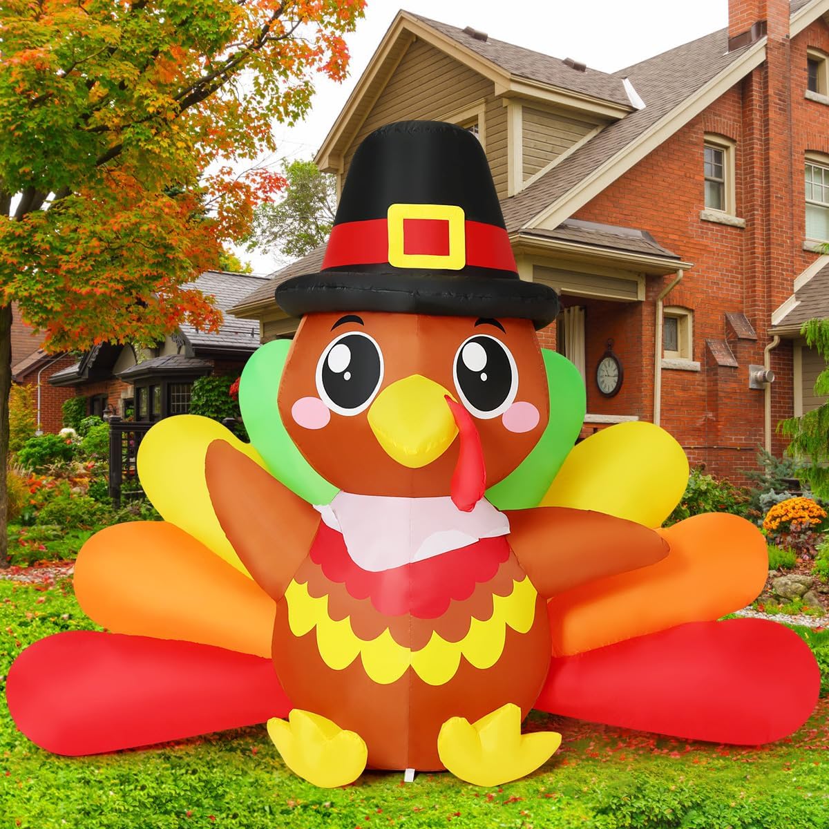 Detalle de GOOSH 7 FT Thanksgiving Inflatable Turkey with Colorful Tail and Built-In LEDs