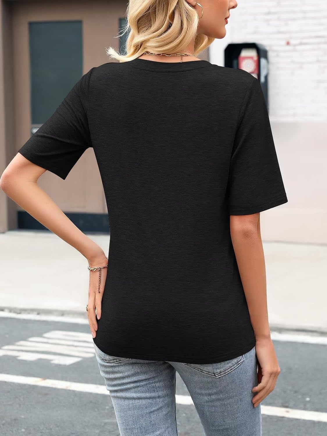 Detalle 2 de Minetom Women’s V-Neck T-Shirts (Casual Half Sleeve) – Soft Stretch Basic Tees for Summer