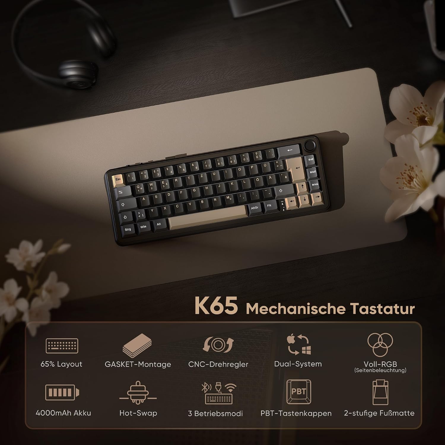 Detalle 2 de RedThunder K65 Kabellose 4000 mAh Gaming Tastatur