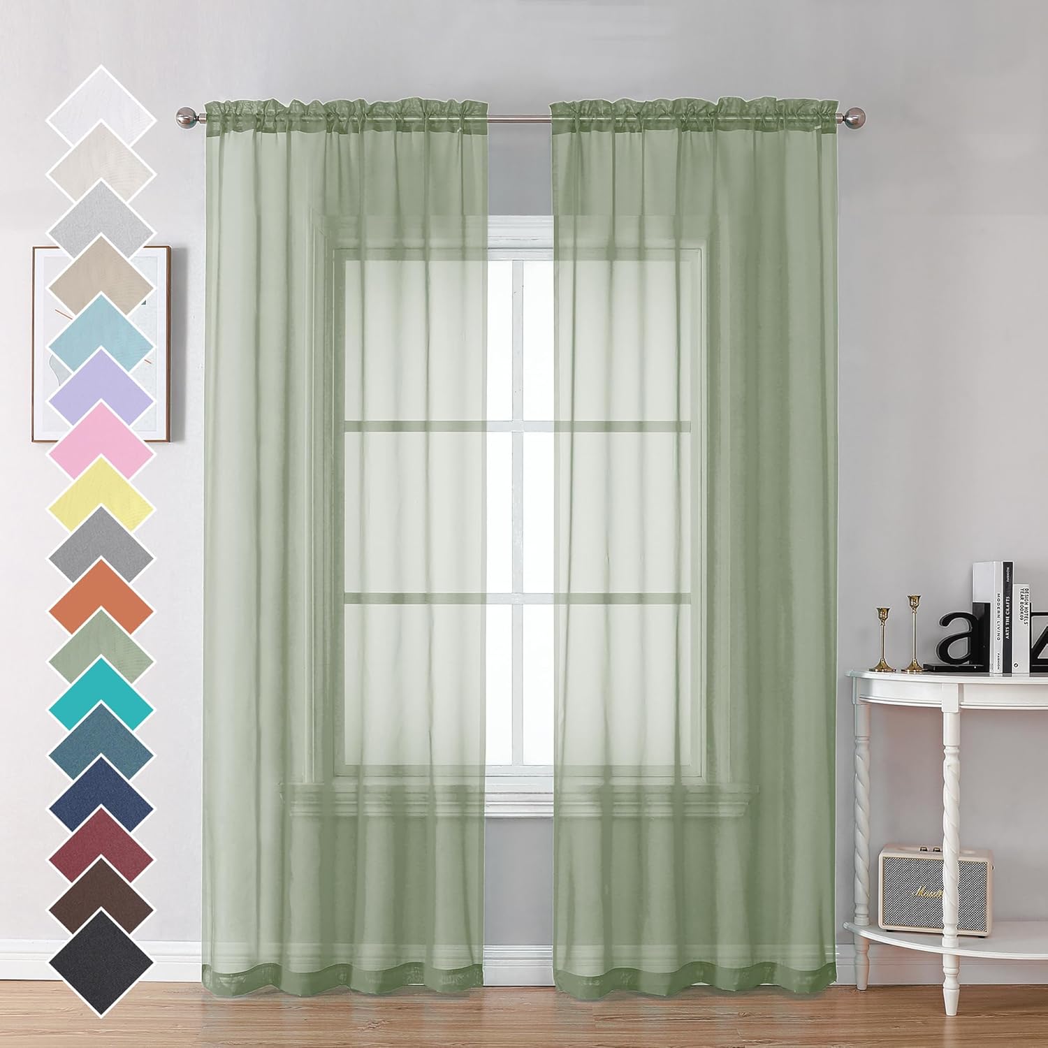Thumbnail 1 de OVZME 84" Sage Green Sheer Curtains