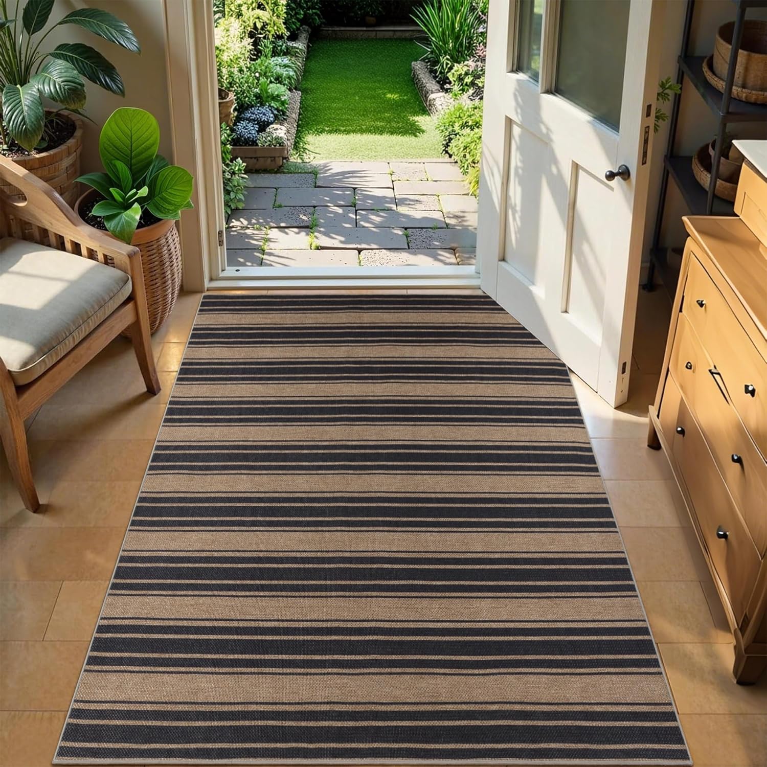 Thumbnail 6 de Zeeinx Modern Easy Jute Striped Area Rug, 3' x 5', Washable Indoor/Outdoor