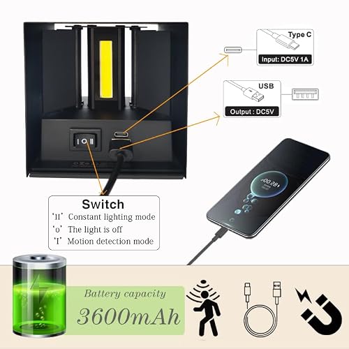Thumbnail 4 de 2 Pièces Appliques Murales avec Detecteur de Mouvement, 6W, 3600mAh, Blanc Chaud 3000K ⚙