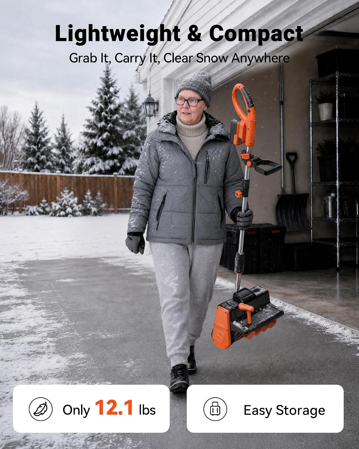 Detalle de VOLTASK CSS001-130OR 24V Cordless Snow Shovel, 13.2-Inch, 23-Foot Throw
