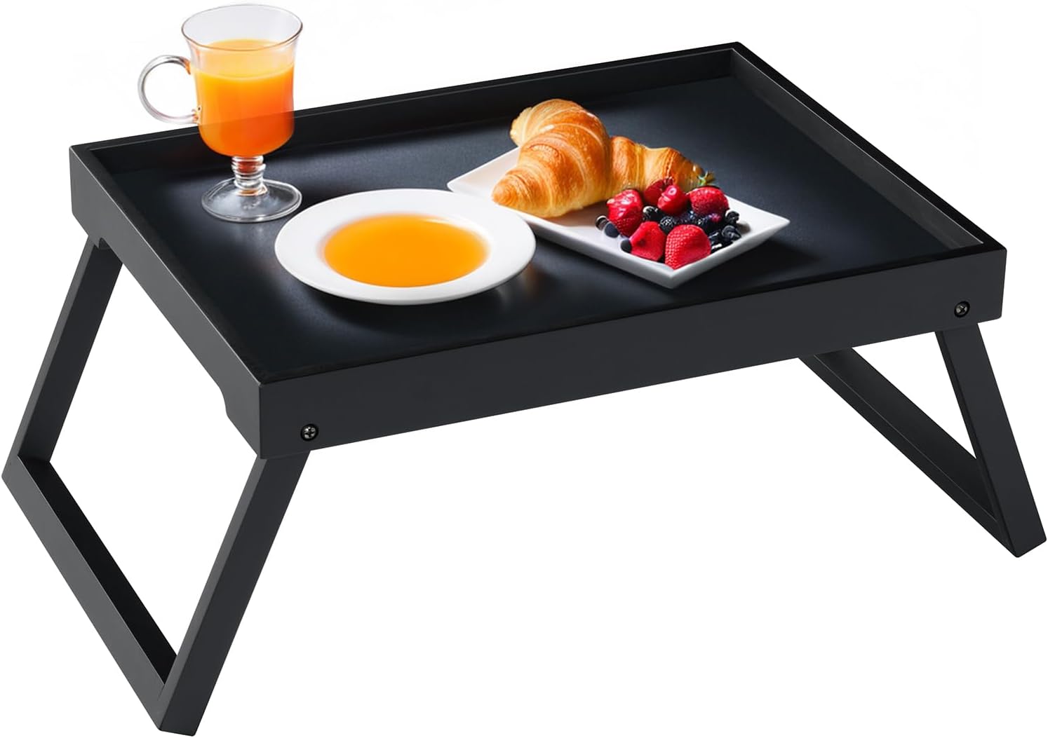 Betttablett Tisch mit klappbaren Beinen aus Bambus/MDF (Schwarz) – Frühstück, Laptop & mehr