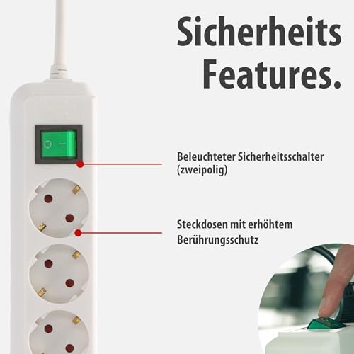 Detalle de Brennenstuhl Eco-Line 3-Fach Steckdosenleiste mit 5 m Kabel, weiß