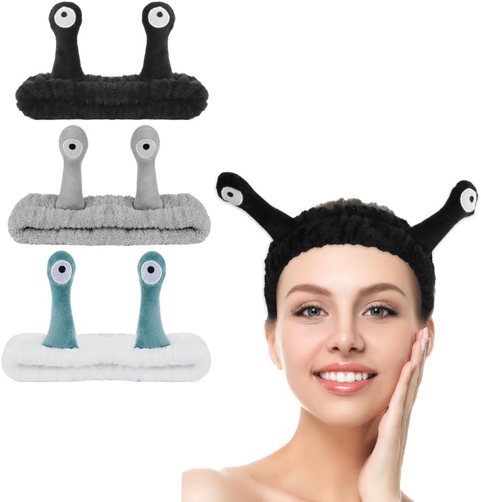 LOPHE lot de 3 bandeaux de lavage visage en polaire corail doux (forme escargot)