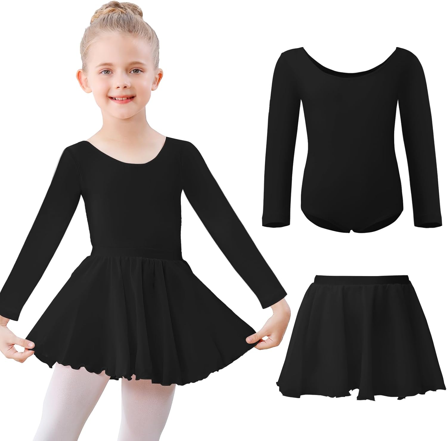 Kefiyis body da danza con maniche lunghe e gonna in cotone per ragazze 3-11 anni