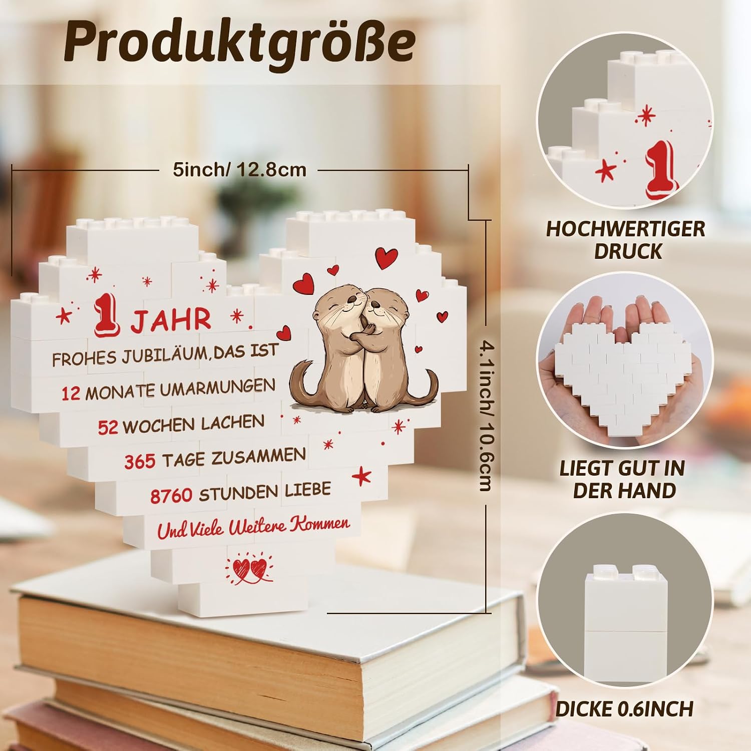 Detalle 2 de Greatabox 1. Jahrestag – Herzförmige Deko mit personalisiertem Datum und Botschaft