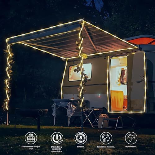 Detalle 2 de Auting Cadena Luces Solares Exterior 10M 100LED 8 Modos Blanco Cálido