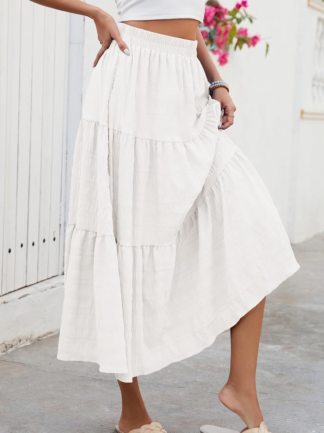 Thumbnail 1 de HUSKARY Women’s Summer Casual Elegant Smock Layered Tiered Maxi Skirt with Pockets