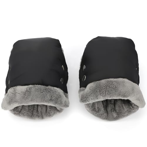 Detalle de Fengzio Kinderwagen-Handwärmer mit Fleece, wind- und wasserabweisend, Schwarz
