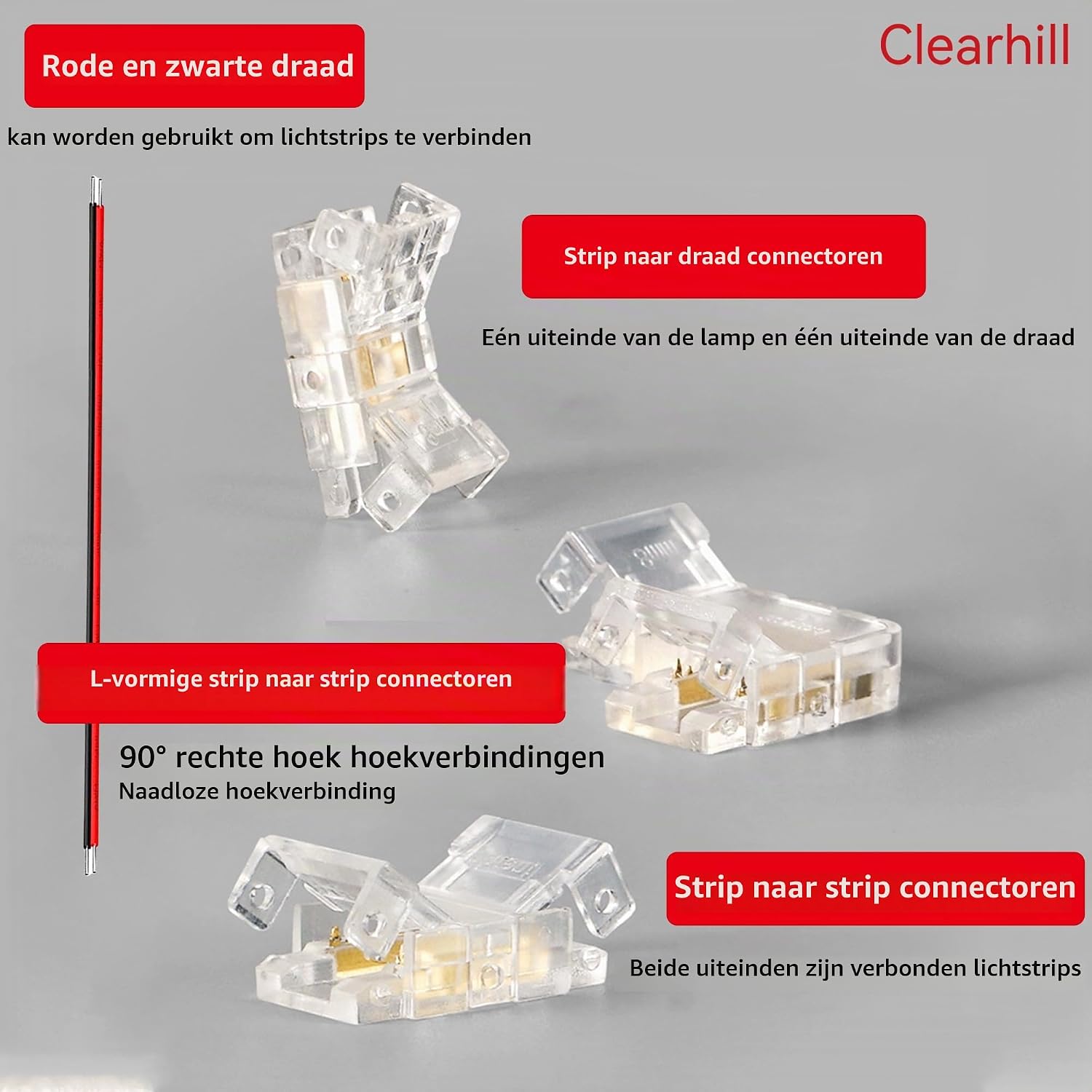 Detalle de Clearhill CON-8MM2PIN-KIT20P ledstripconnectoren voor 8 mm COB-strips