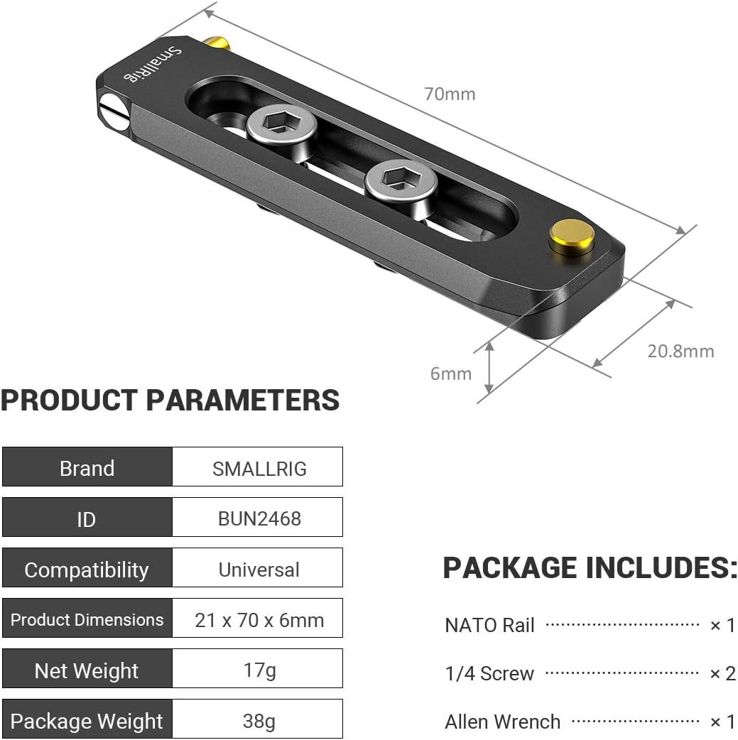 Thumbnail 6 de SmallRig Rail NATO 70 mm (2483B) pour DSLR et caméscope