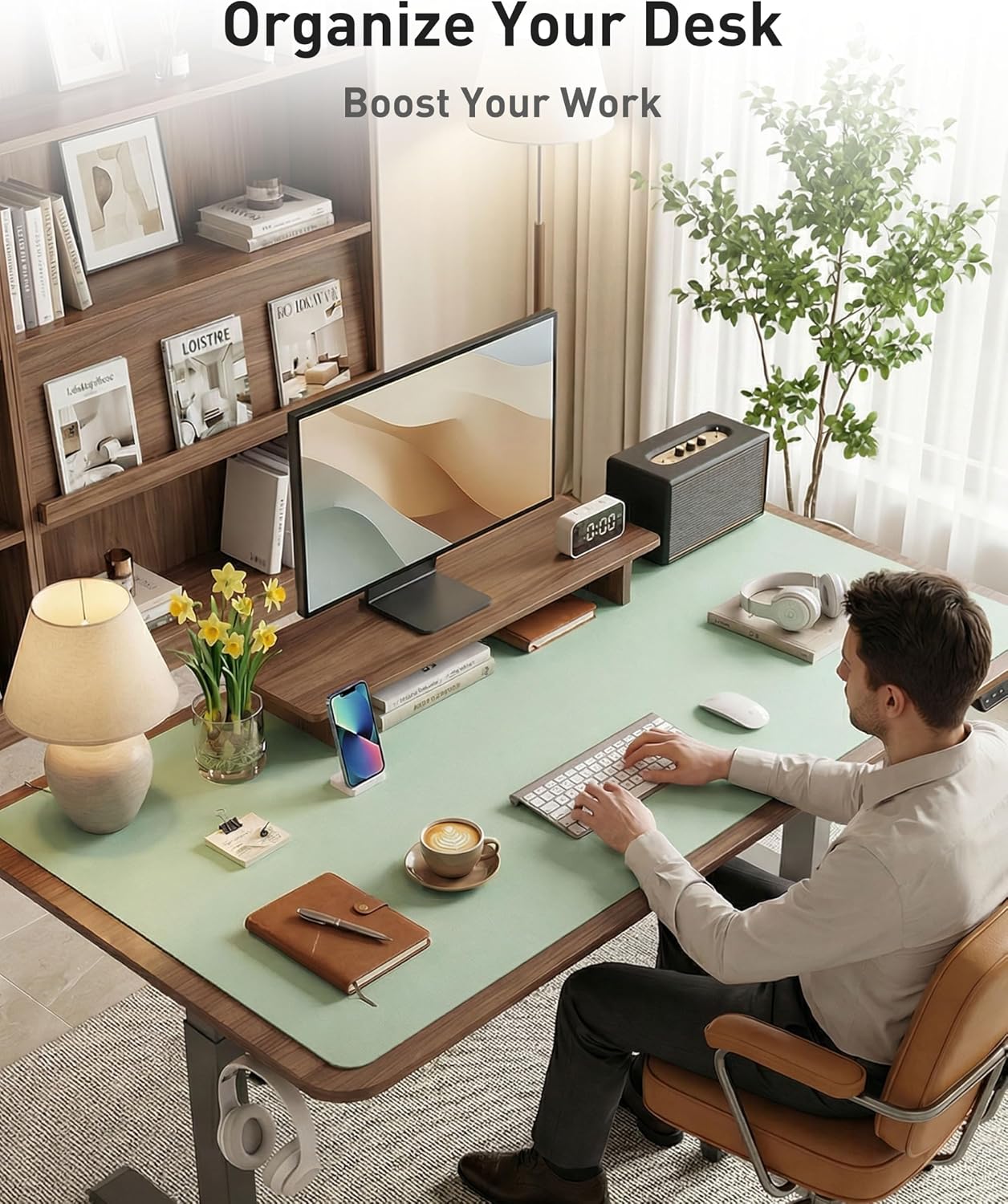 Detalle de Aothia 40" x 24" Faux Leather Desk Mat, Large Mouse Pad with Suede Backing