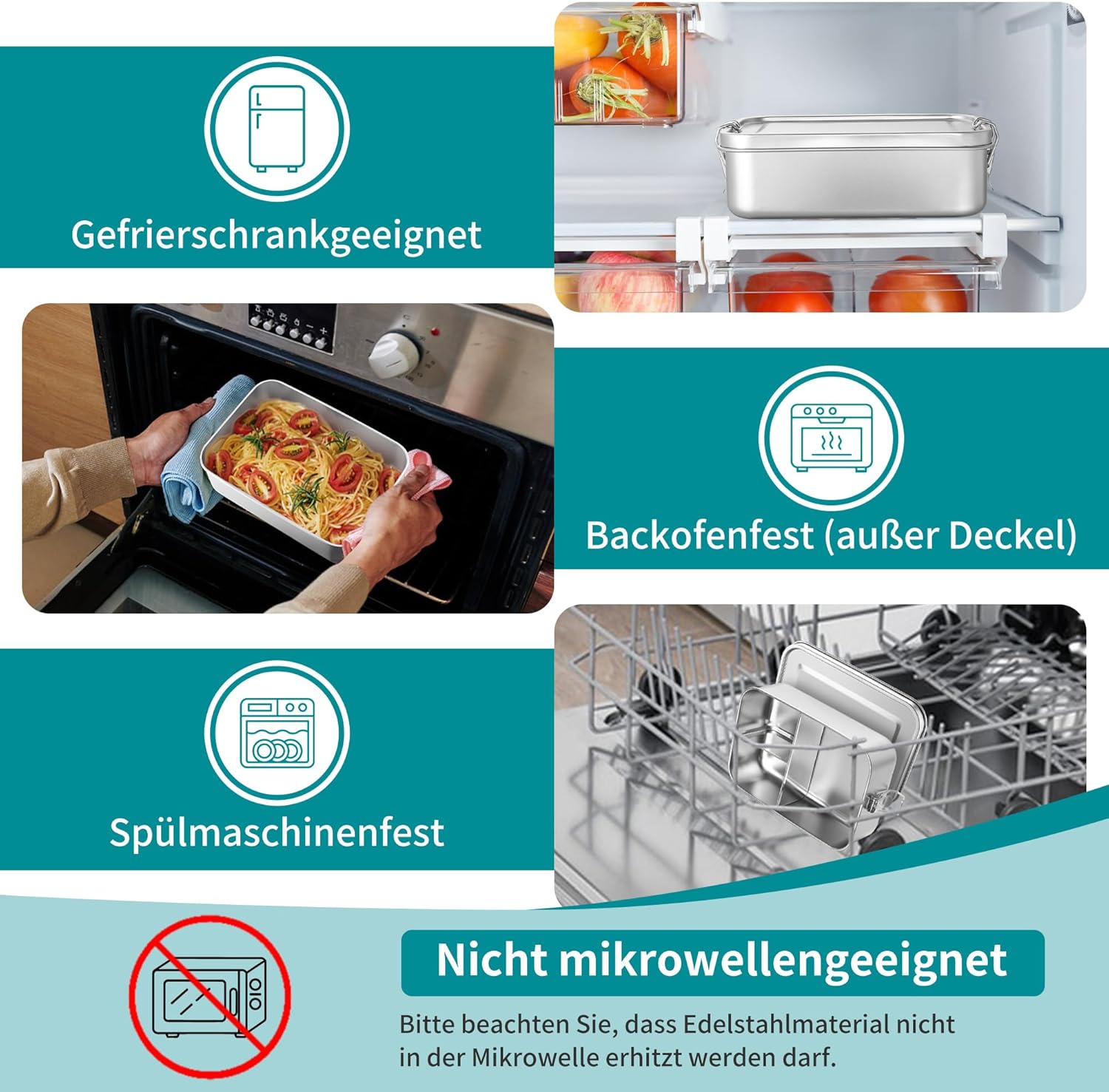 Thumbnail 4 de HaWare Brotdose mit Fächern – 2400 ml Edelstahl Lunchbox, auslaufsicher, mit abnehmbarer Trennwand, spülmaschinenfest