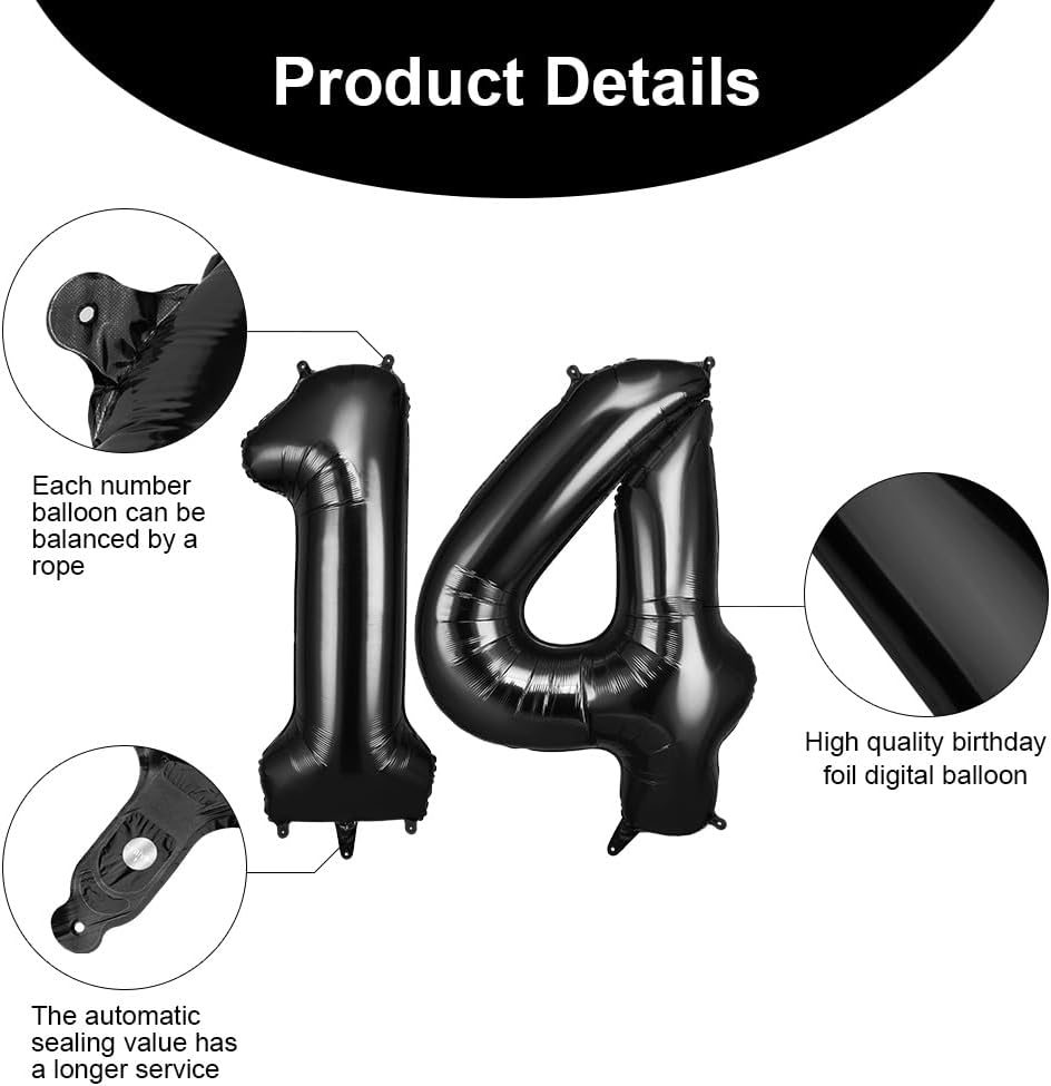 Thumbnail 2 de OFFCUP Luftballon Zahlen 14 Schwarz – 101 cm Folienballon Zahl 14, groß und wiederverwendbar