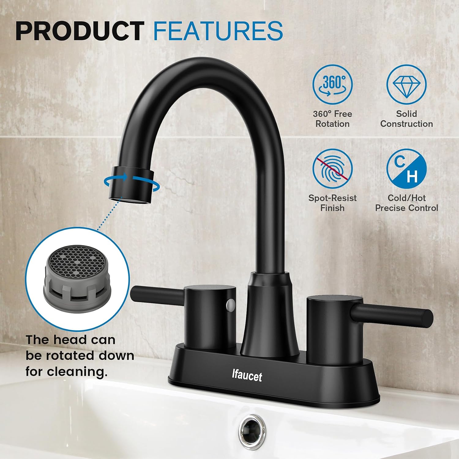 Thumbnail 2 de Ifaucet B0B3JHC37V 4-Inch Matte Black Centerset Bathroom Faucet